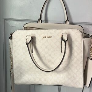 Nine West Cream Satchel with Gold Details